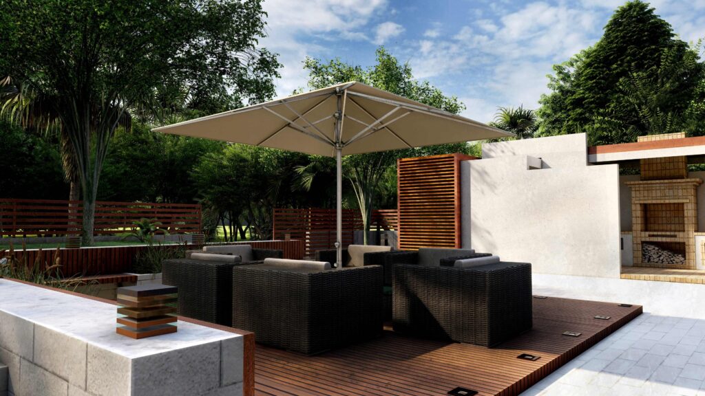 Terrasse mit Schirm