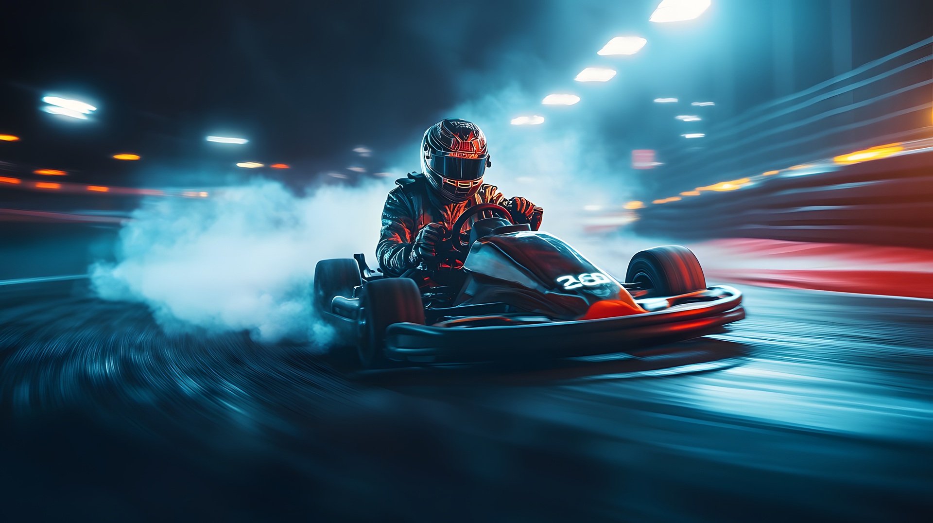 Go-Kart-Fahrer bei Nachtfahrt in Action | Paintball Waffen

