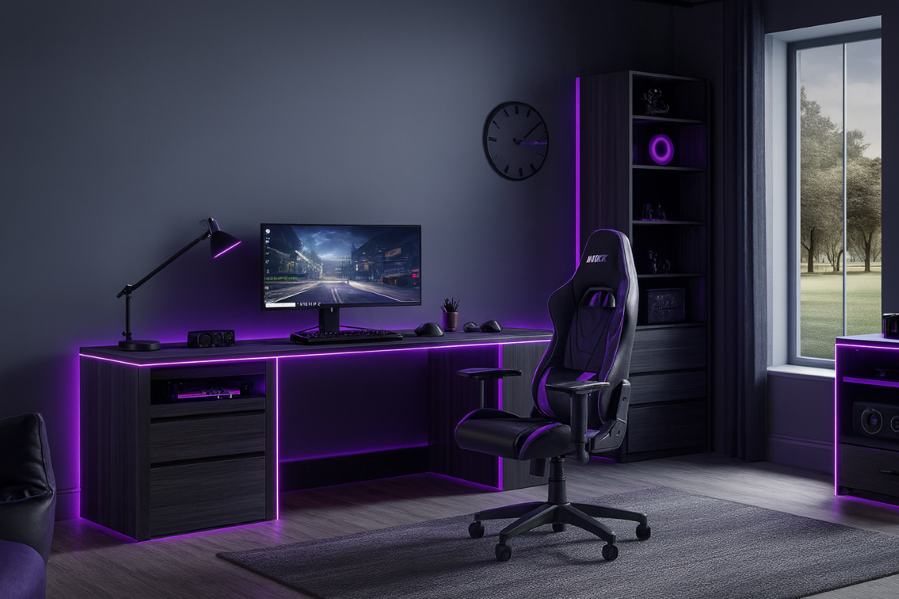 Gaming Zimmer mit dunkler Beleuchtung